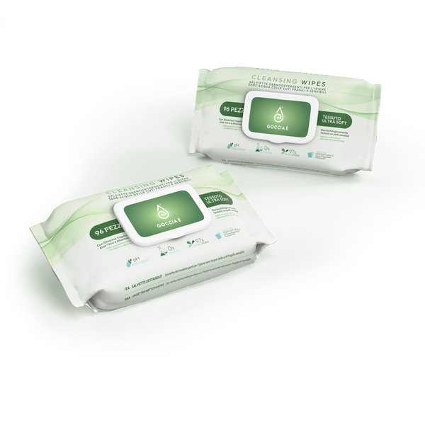 Cleasing Wipes Medie (Busta 96 pz) Salviette dermodetergenti per l'igiene senz'acqua delle cuti fragili e sensibili, biodegradabili e compostabili